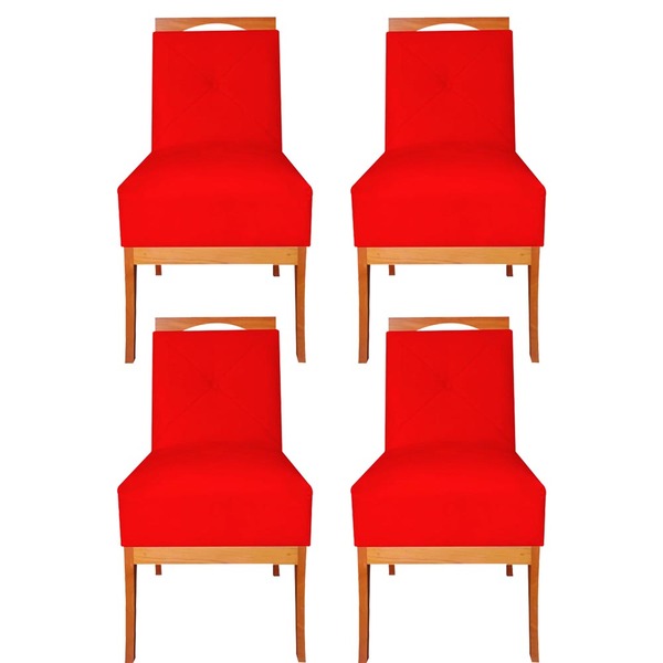 Kit 04 Cadeiras De Jantar Antonela Base De Madeira Suede Verm