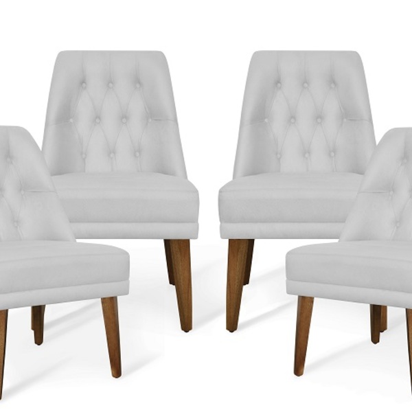 Kit 04 Cadeiras De Jantar Bela Suede Branco - Meu Lar Decor