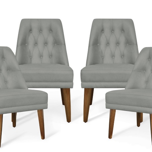 Kit 04 Cadeiras De Jantar Bela Suede Cinza Claro - Meu Lar De