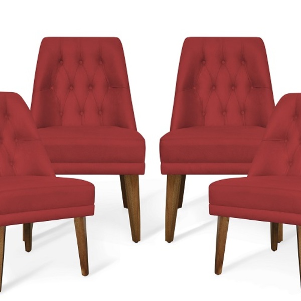 Kit 04 Cadeiras De Jantar Bela Suede Vermelho - Meu Lar