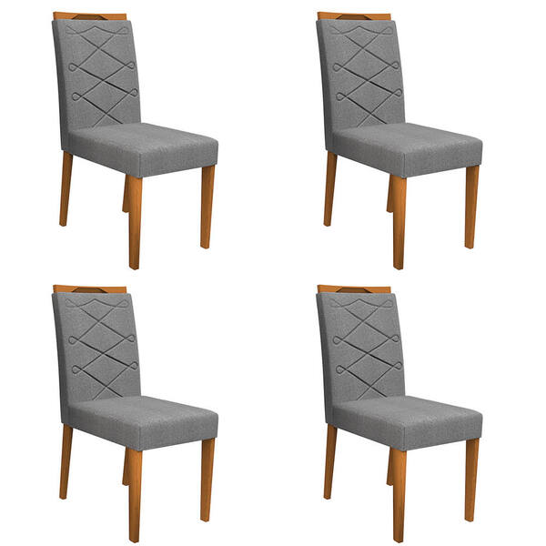 Kit 04 Cadeiras De Jantar Lais Linho Cinza Ln02 Pés Ypê - D'r