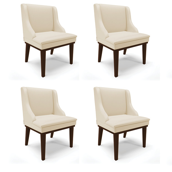 Kit 04 Cadeiras De Jantar Liz Corino Base Fixa Madeira Tabaco