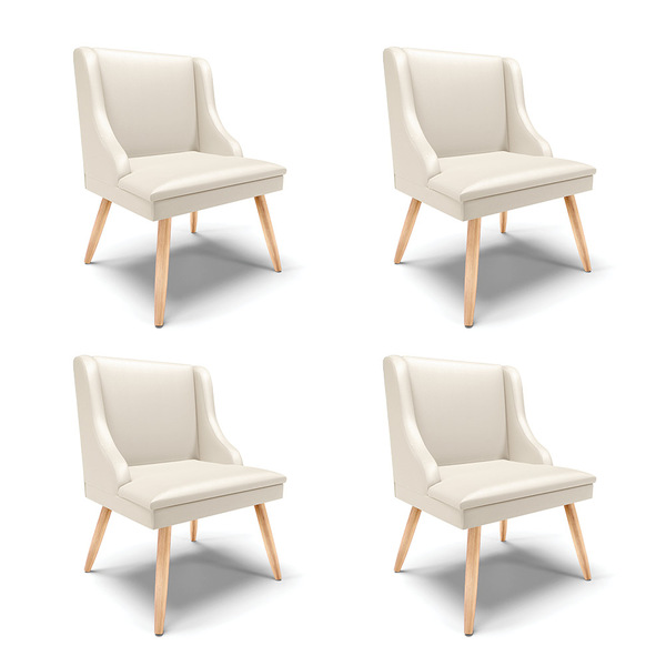 Kit 04 Cadeiras De Jantar Liz Corino Bege Pés Palito Natural