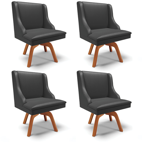 Kit 04 Cadeiras De Jantar Liz Corino Preto Base Giratória De