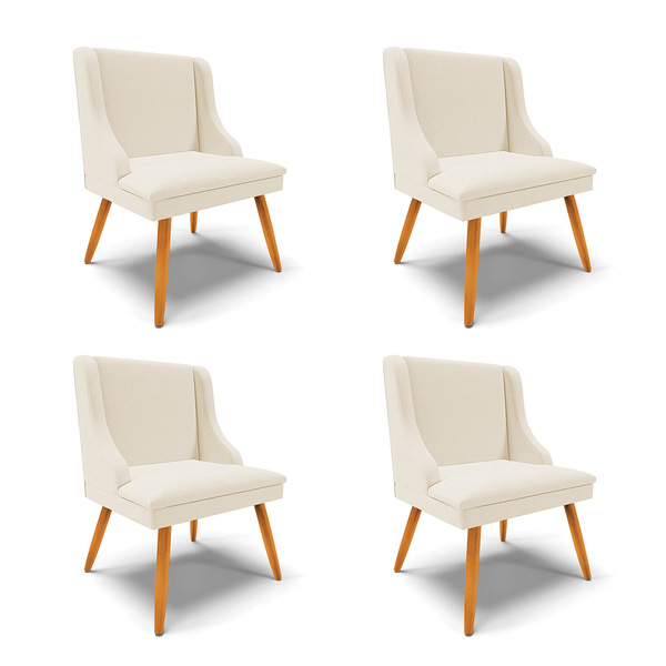 Kit 04 Cadeiras De Jantar Liz Linho Grosso Bege A19 Pés Palit