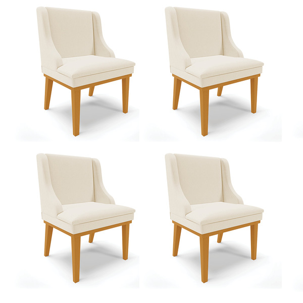 Kit 04 Cadeiras De Jantar Liz Linho Palha A32 Base Fixa Madei