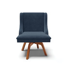 Kit 04 Cadeiras De Jantar Liz Suede Azul Marinho Base Madeira