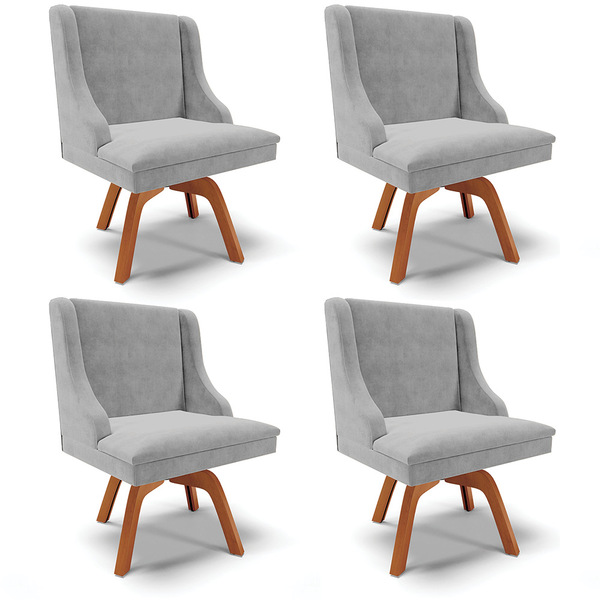 Kit 04 Cadeiras De Jantar Liz Suede Cinza Base Madeira Mm35 D