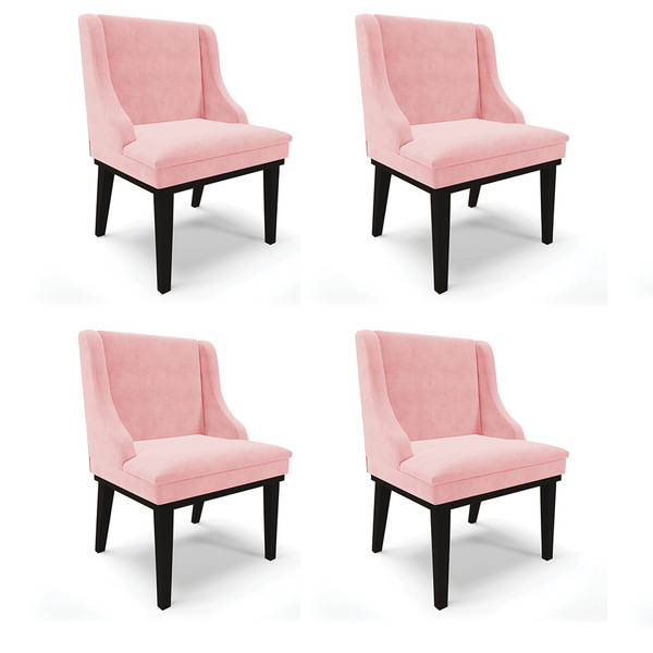 Kit 04 Cadeiras De Jantar Liz Suede Rosa Bebê Base Fixa Madei