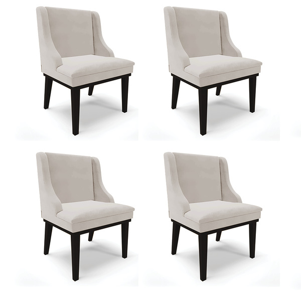 Kit 04 Cadeiras De Jantar Liz Veludo Base Fixa Madeira Preto