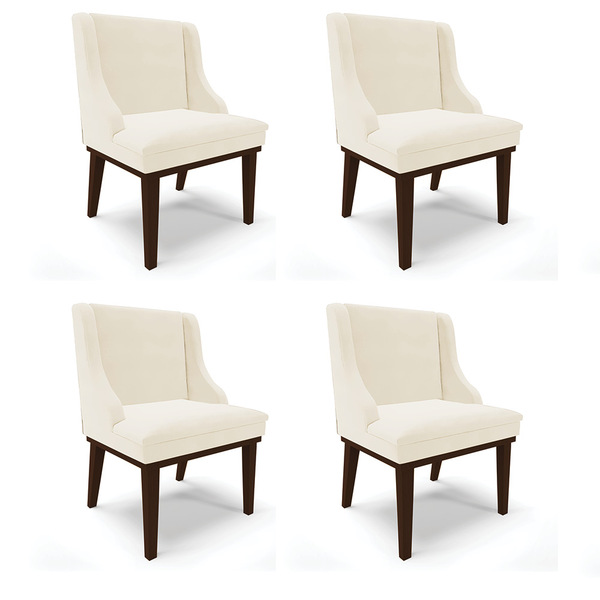 Kit 04 Cadeiras De Jantar Liz Veludo Bege Base Fixa Madeira T