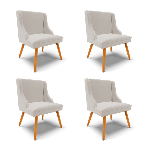 Kit 04 Cadeiras De Jantar Liz Veludo Cinza Pés Palito Castanh