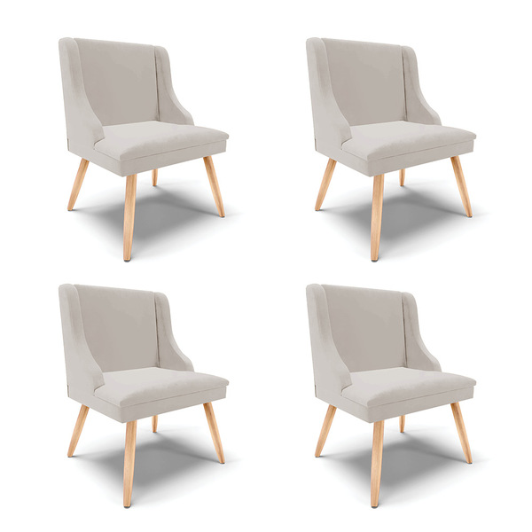 Kit 04 Cadeiras De Jantar Liz Veludo Cinza Pés Palito Natural