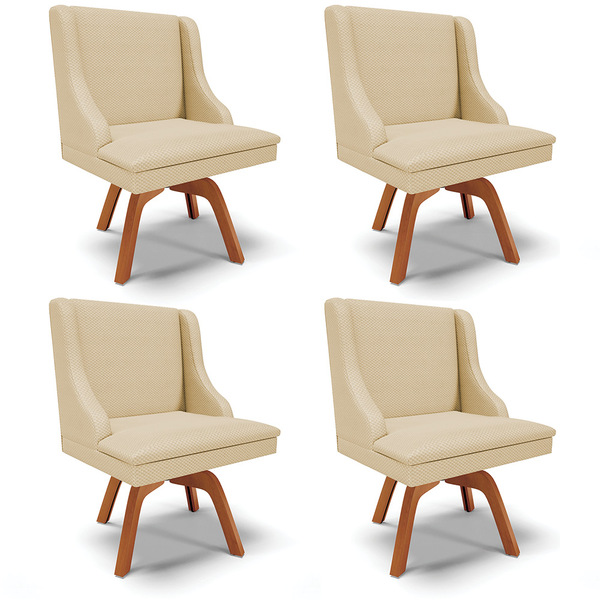 Kit 04 Cadeiras De Jantar Liz Veludo Off White A129 Base Gira