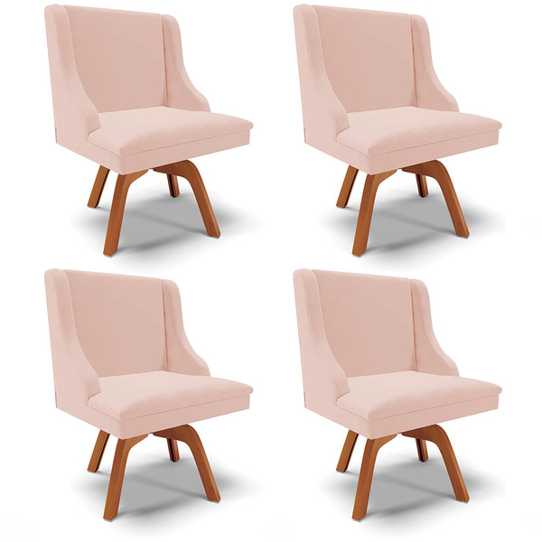 Kit 04 Cadeiras De Jantar Liz Veludo Rosê Base Giratória De M