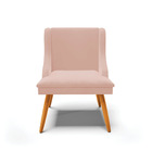 Kit 04 Cadeiras De Jantar Liz Veludo Rosê Pés Palito Castanho