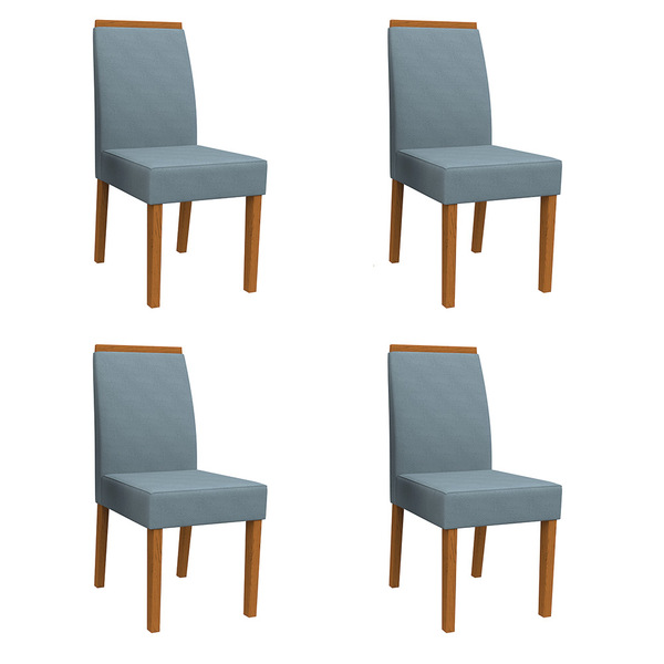 Kit 04 Cadeiras De Jantar Mayte Animalle Azul Wd26 Pés Ypê -