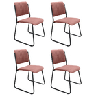 Kit 04 Cadeiras De Jantar Patty Veludo Rosa Base De Ferro Pre