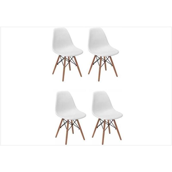 Kit 04 Cadeiras Eiffel Charles Eames Branca Com Base De Madei