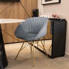 Kit 04 Cadeiras Eleonora Veludo Cinza Base Metálica Dourado -