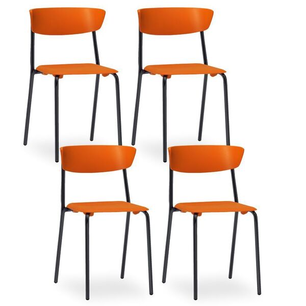 Kit 04 Cadeiras Fixa Base Preta Empilhável Bit  F02 Laranja -