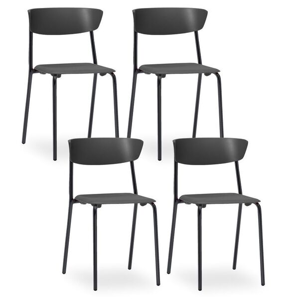 Kit 04 Cadeiras Fixa Base Preta Empilhável Bit F02 Preto - Ly