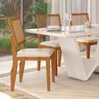 Kit 04 Cadeiras Hana Veludo Bege Com Base De Madeira Castanho