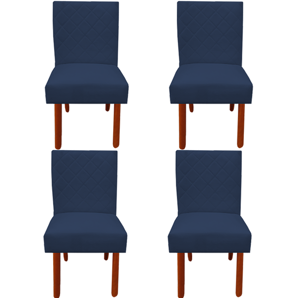 Kit 04 Cadeiras Jantar Barcelona Pés Palito Sued Azul Marinho