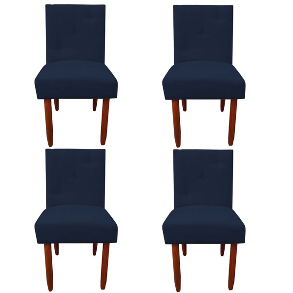 Kit 04 Cadeiras Jantar Madrid Pés Palito Sued Azul Marinho -