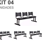 Kit 04 Cadeiras Longarinas Plásticas 03 Lugares – Cor Preta –