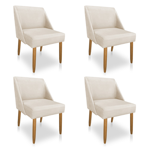 Kit 04 Cadeiras Poltona Juliana Suede Bege Pés Palito Castanh