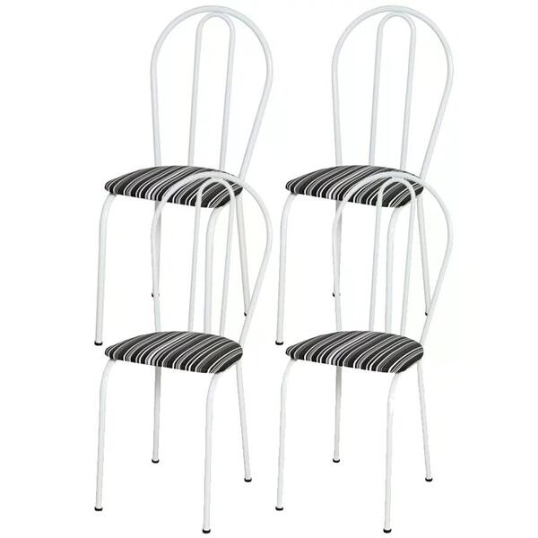 Kit 04 Cadeiras Tubular Branco 004 Assento Preto Listrado