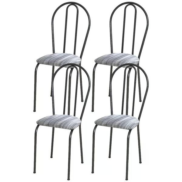 Kit 04 Cadeiras Tubular Cromo Preto 004 Assento Linho