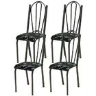 Kit 04 Cadeiras Tubular Cromo Preto 021 Assento Preto Florido