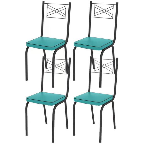 Kit 04 Cadeiras Tubular Preto Fosco 119 Assento Turquesa