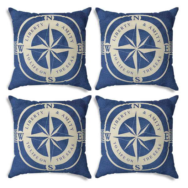 Kit 04 Capas Para Almofada Tecido Estampado Linha Bússola 42x