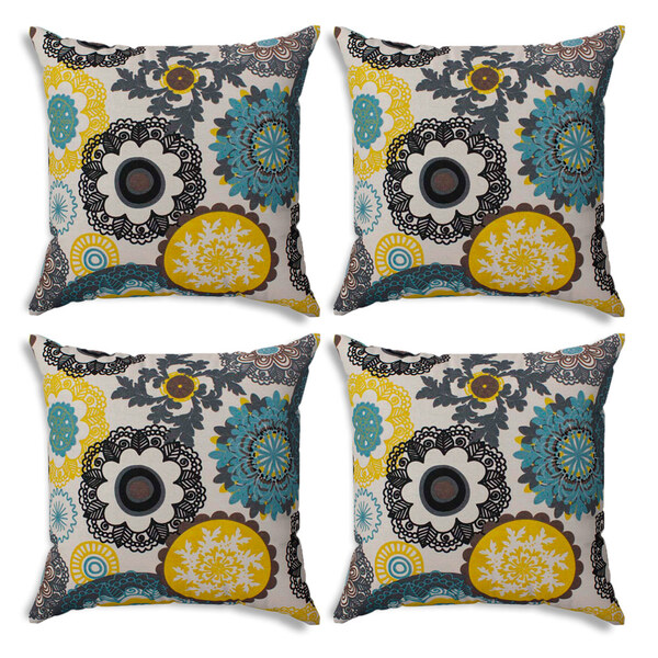 Kit 04 Capas Para Almofada Tecido Estampado Mandala Azul D24