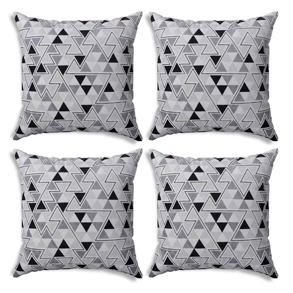 Kit 04 Capas Para Almofada Tecido Estampado Triângulo Preto E