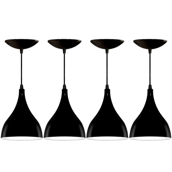 Kit 04 Luminárias Lustre Gota Preta Brilhante