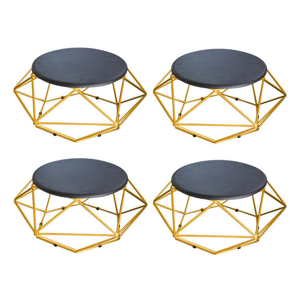 Kit 04 Mesa De Centro Life Industrial Pé Ferro Dourado Tampo