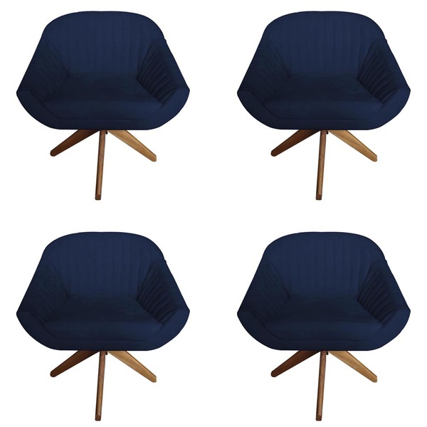 Kit 04 Poltrona Anitta Giratória Suede Azul Marinho - D'class