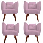 Kit 04 Poltrona Bia Pés Palito Suede Rosa Bebê - D'classe Dec