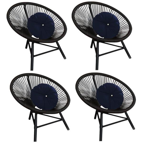 Kit 04 Poltrona Cadeira Suede Azul Marinho