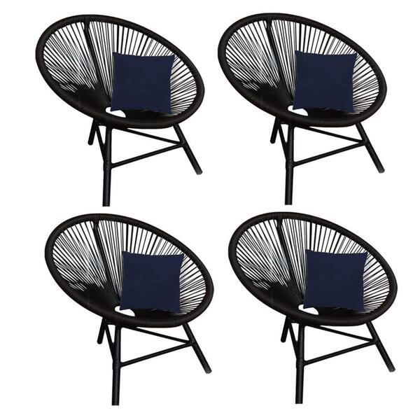 Kit 04 Poltrona Cadeira Suede Azul Marinho