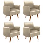 Kit 04 Poltronas Agatha Acetinado Bege Pés Palito Castanho D'