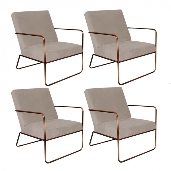 Kit 04 Poltronas Cadeira Malta Decorativa Sala Aramado Bronze