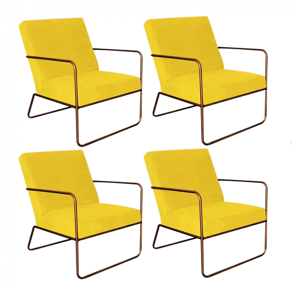 Kit 04 Poltronas Cadeira Malta Decorativa Sala Aramado Bronze