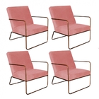 Kit 04 Poltronas Cadeira Malta Decorativa Sala Aramado Bronze