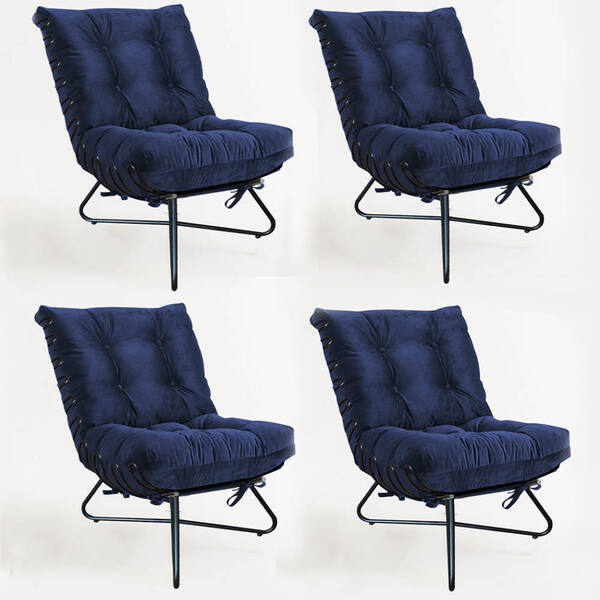 Kit 04 Poltronas Costela Ferro Industrial X Pés Cruzados Sala