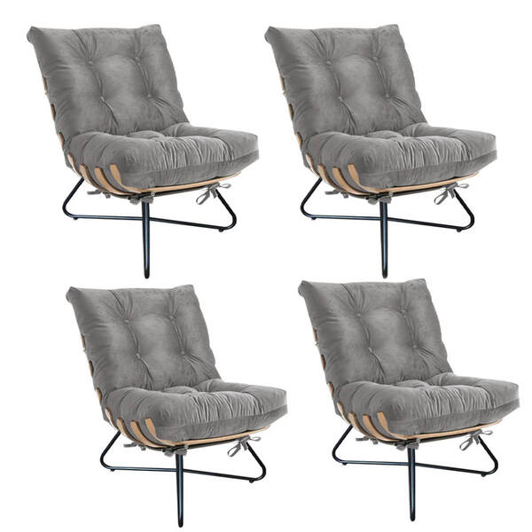 Kit 04 Poltronas Costela Madeira X Pés Cruzados Sala Quarto R